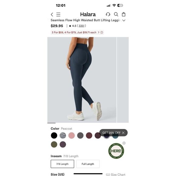 Halara Women's S 7/8 Seamless Flow Butt Lifting Leggings Peacoat Blue NWT - Picture 3 of 12